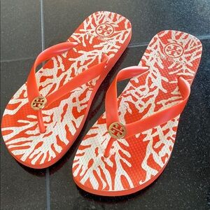 Tory Burch Coral and White Flip Flops